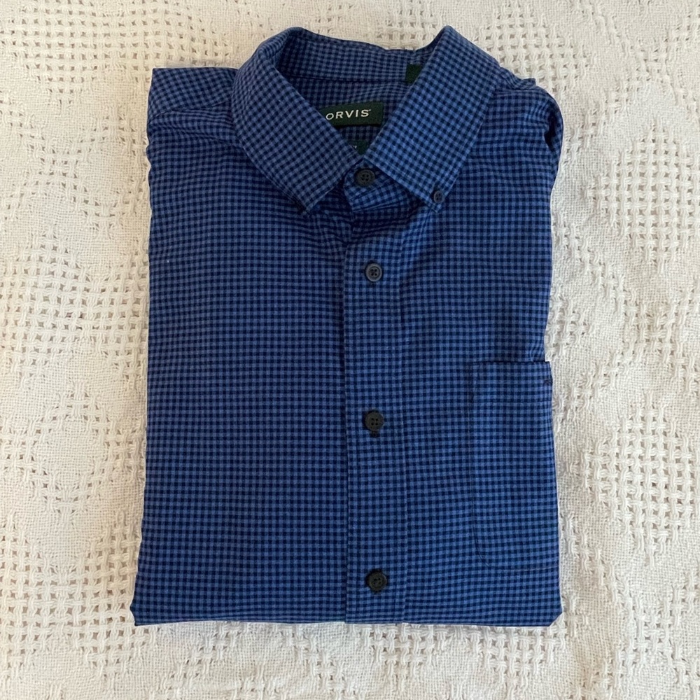 NWOT Orvis Men's Blue Checkered Shirt - Picture 2 of 7
